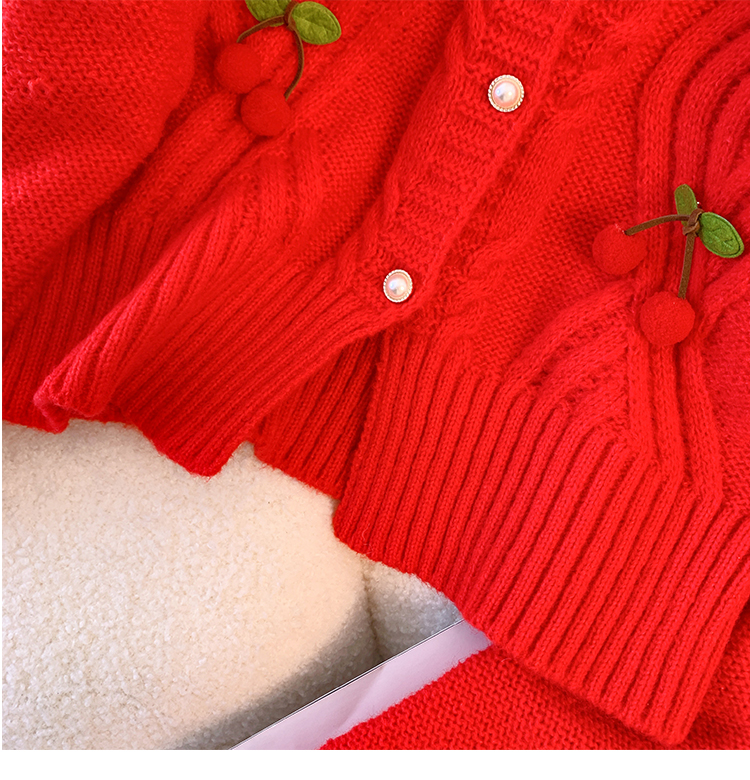 Knitted temperament sweet sweater cherry thin coat for women
