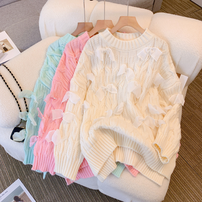 Lazy long knitted sweet Korean style twist sweater