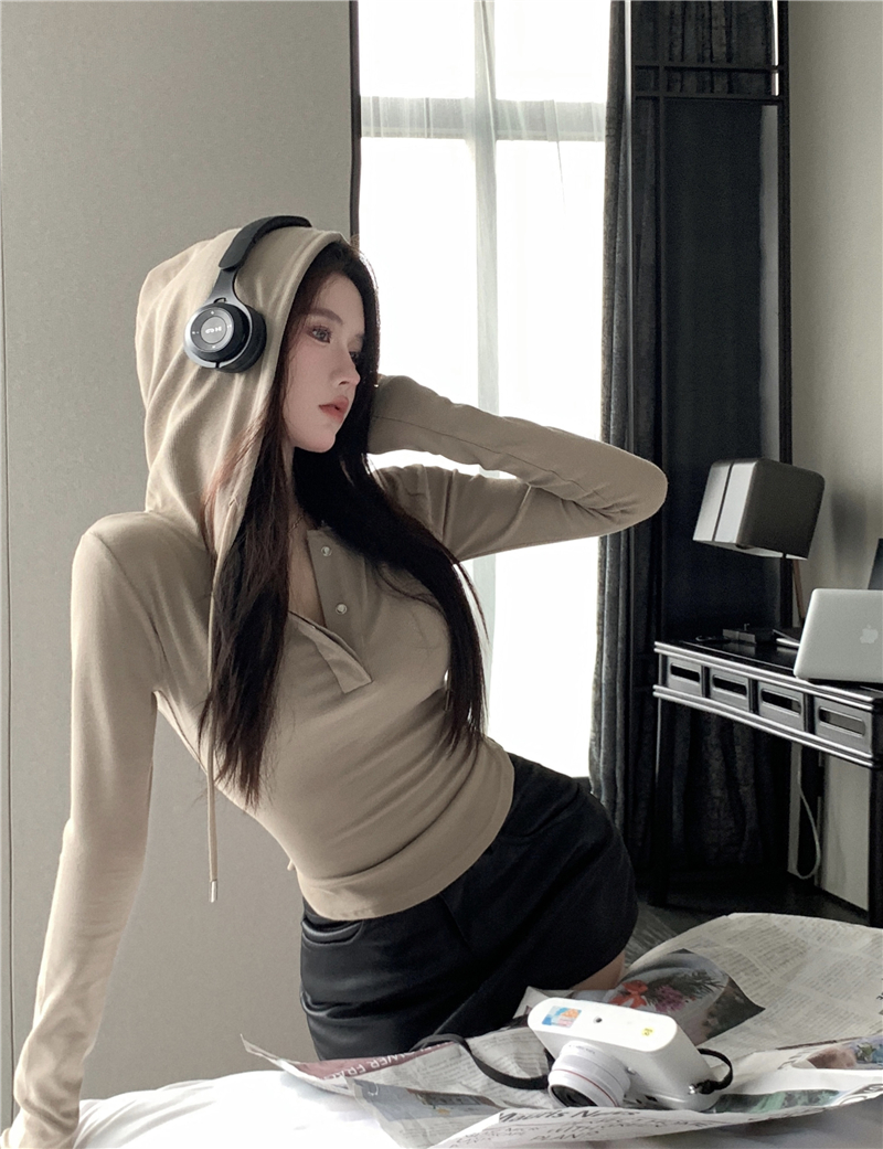 Pullover hooded maiden T-shirt thin autumn long sleeve tops