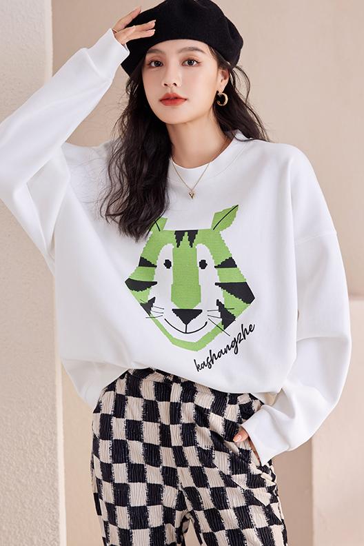 Tiger black hoodie embroidery tops