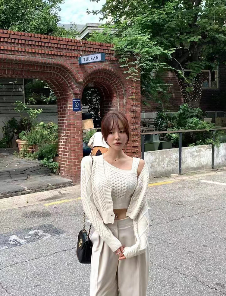 Sling Korean style vest single-breasted cardigan 2pcs set