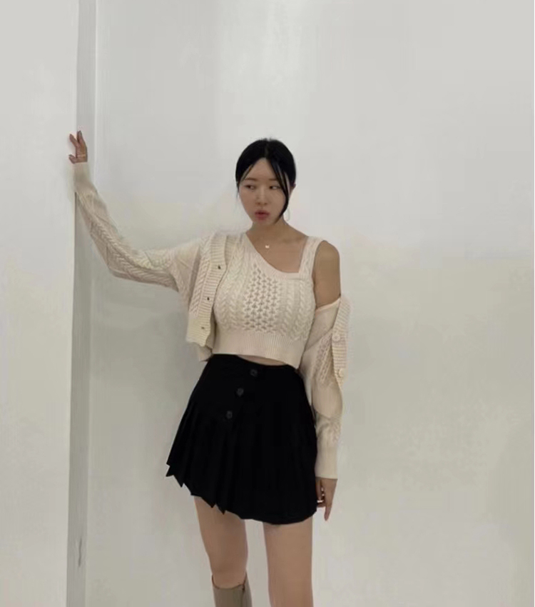 Sling Korean style vest single-breasted cardigan 2pcs set