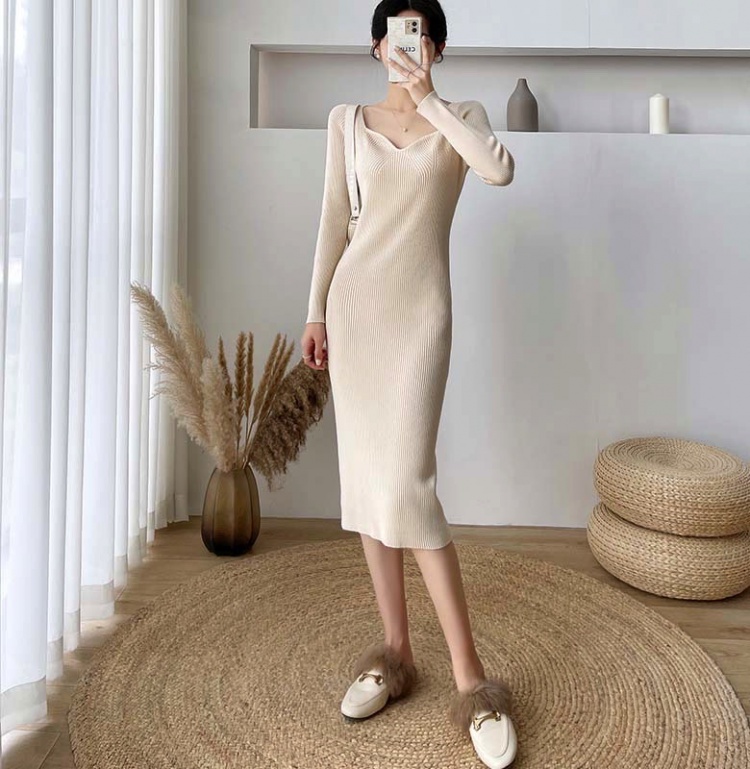 Winter knitted package hip France style dress