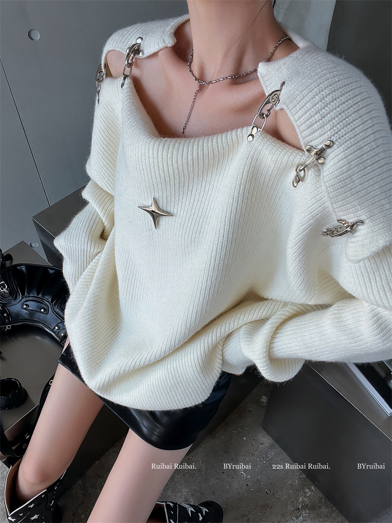 Lazy strapless long sleeve sweater long loose tops