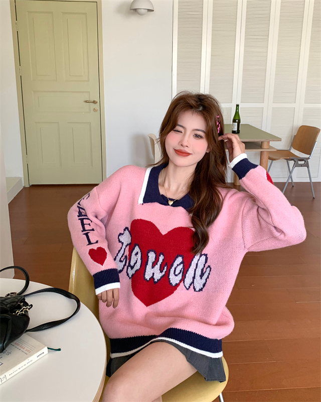 Autumn lazy tops Korean style heart sweater for women