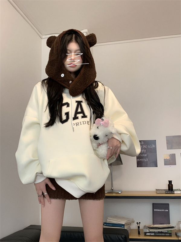 Loose simple autumn letters thick printing hoodie