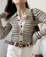 Single-breasted commuting cardigan retro stripe sweater