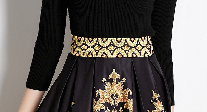 National style big skirt skirt slim temperament sweater a set