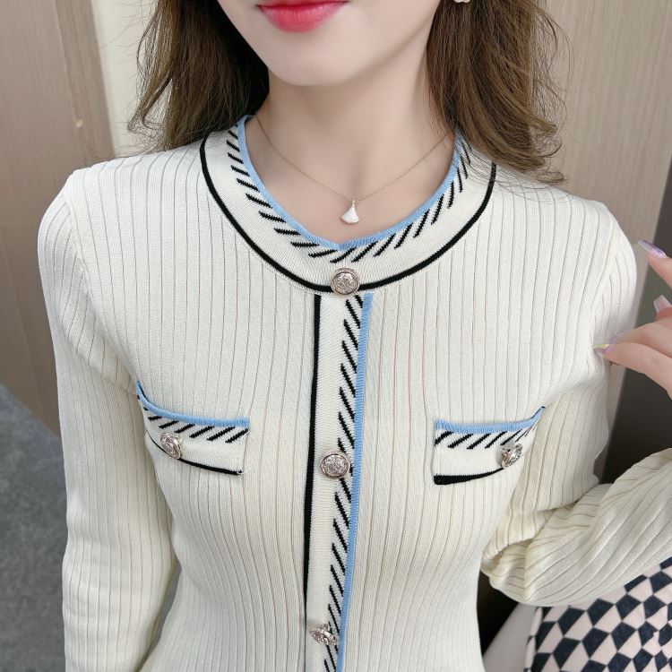 France style long sleeve knitted bottoming slim dress