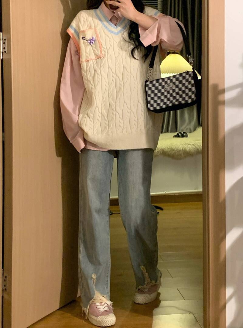 Japanese style knitted sweater lazy vest for women