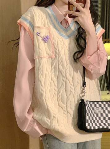 Japanese style knitted sweater lazy vest for women