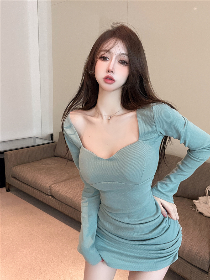 Korean style slim dress fold T-back