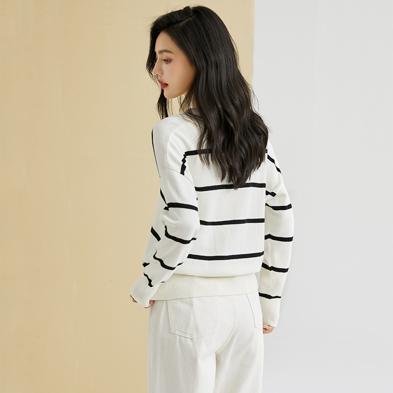Inside the ride loose sweater stripe France style tops for women