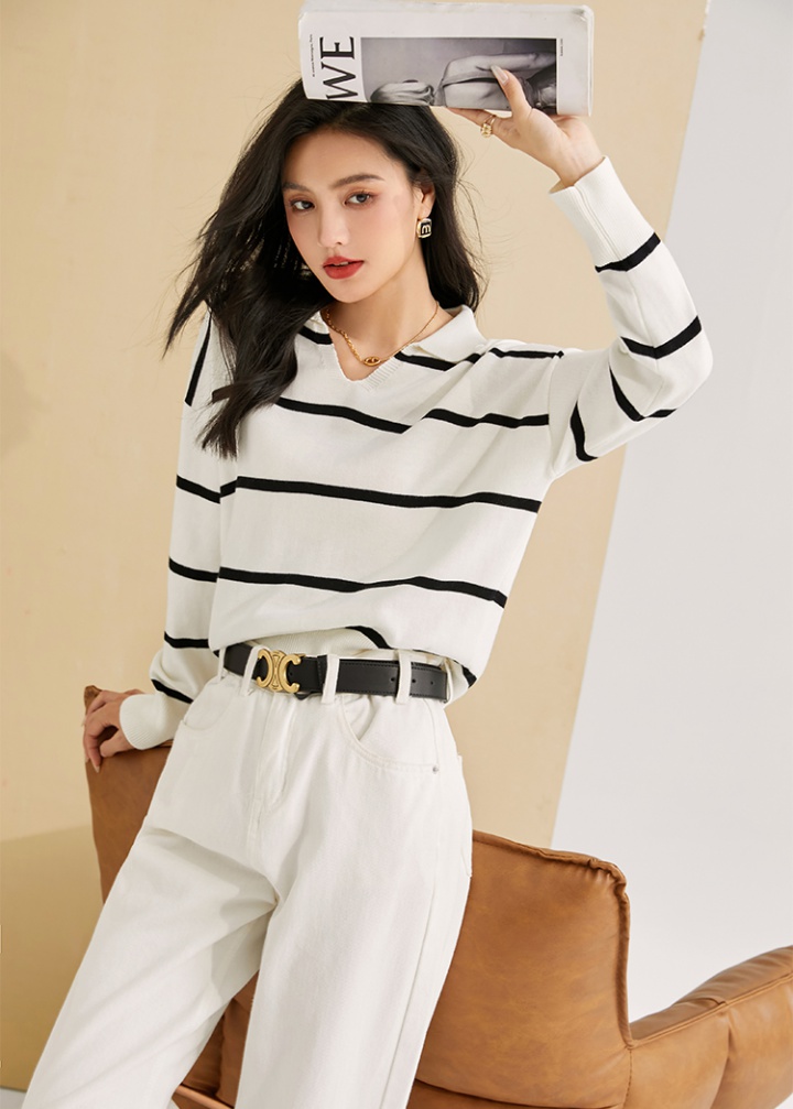 Inside the ride loose sweater stripe France style tops for women