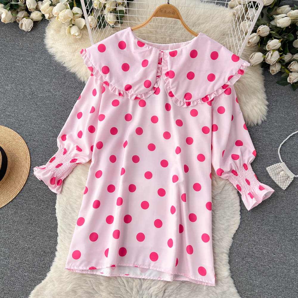 Korean style autumn polka dot shirt doll collar loose tops