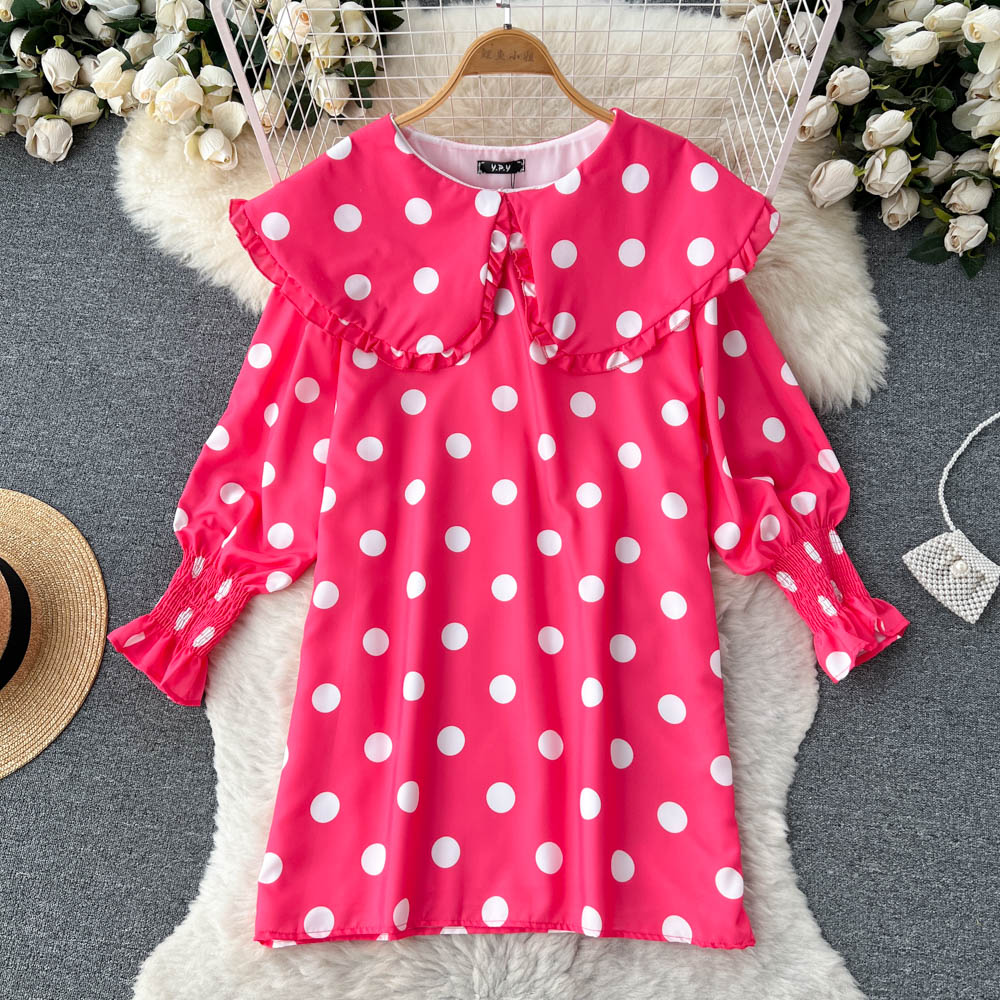 Korean style autumn polka dot shirt doll collar loose tops