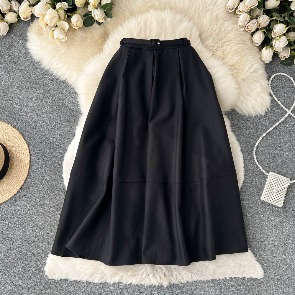 Slim pleated black autumn all-match Korean style skirt