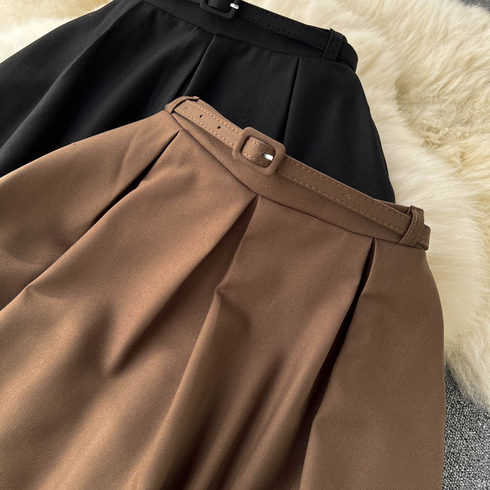 Slim pleated black autumn all-match Korean style skirt