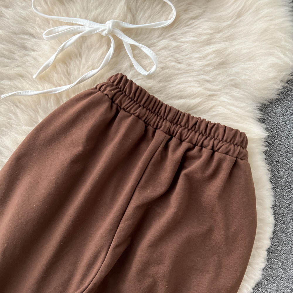 Short mixed colors tops summer long pants 2pcs set for women