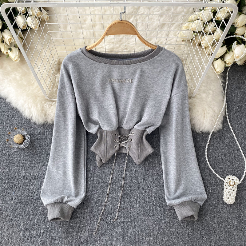All-match long sleeve hoodie chain tops for women