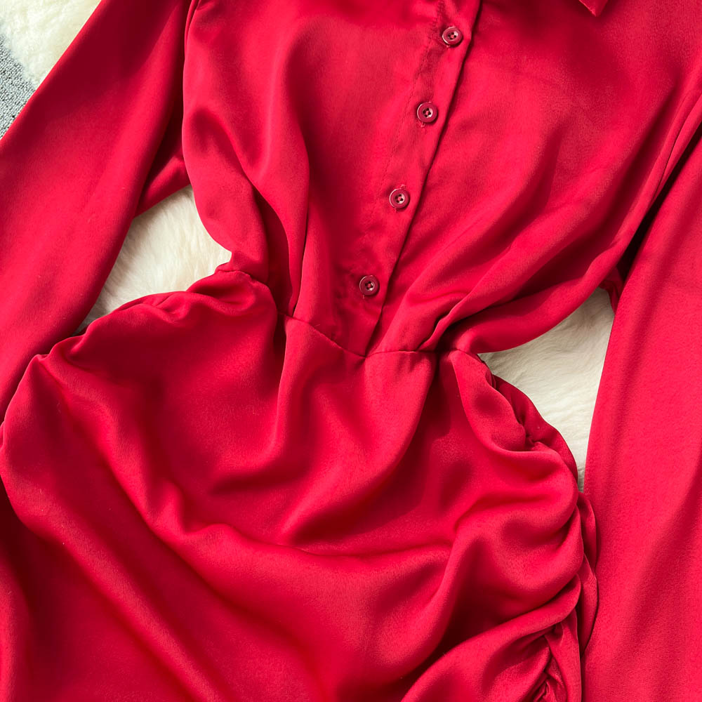 Red temperament shirt autumn dress for women