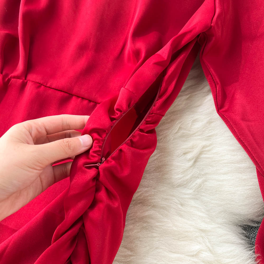 Red temperament shirt autumn dress for women