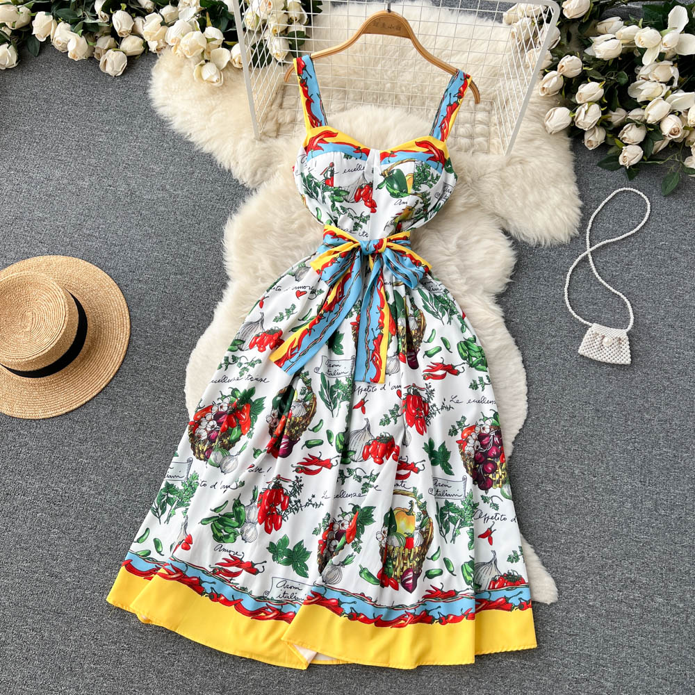 France style slim dress floral long dress for women