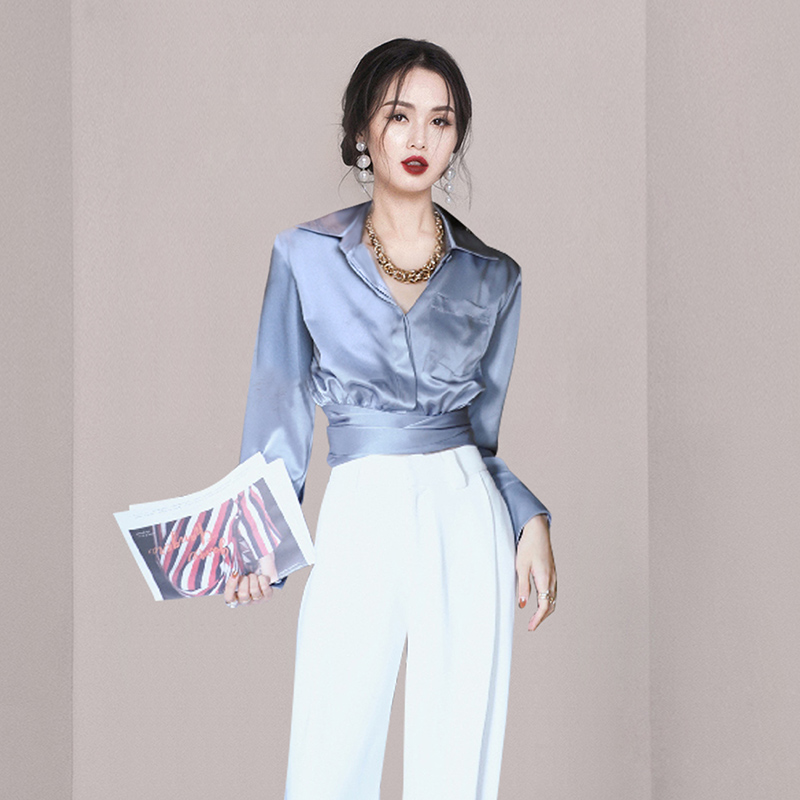 Lapel elegant all-match long sleeve Korean style shirt for women