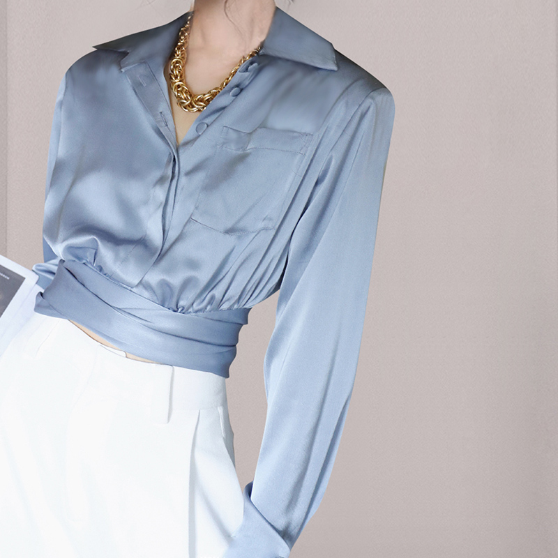 Lapel elegant all-match long sleeve Korean style shirt for women