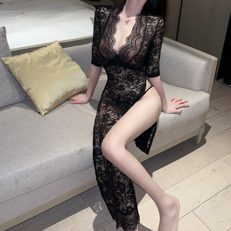 Lace split long dress homewear enticement night dress