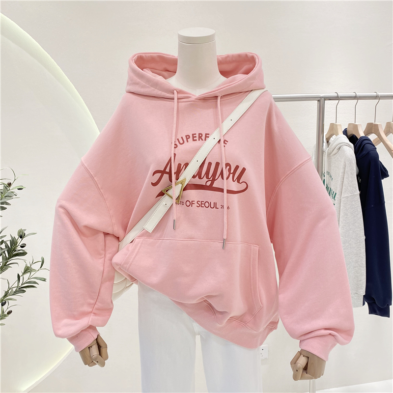 Korean style loose thermal plus velvet hoodie for women