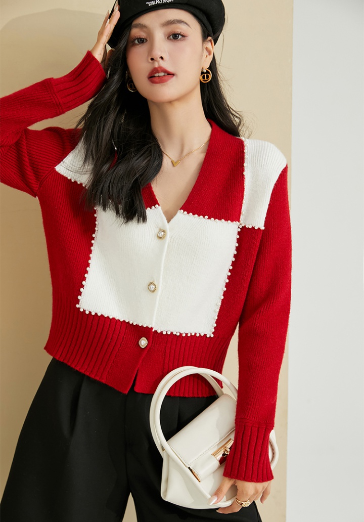 Unique mixed colors coat V-neck sweater for women