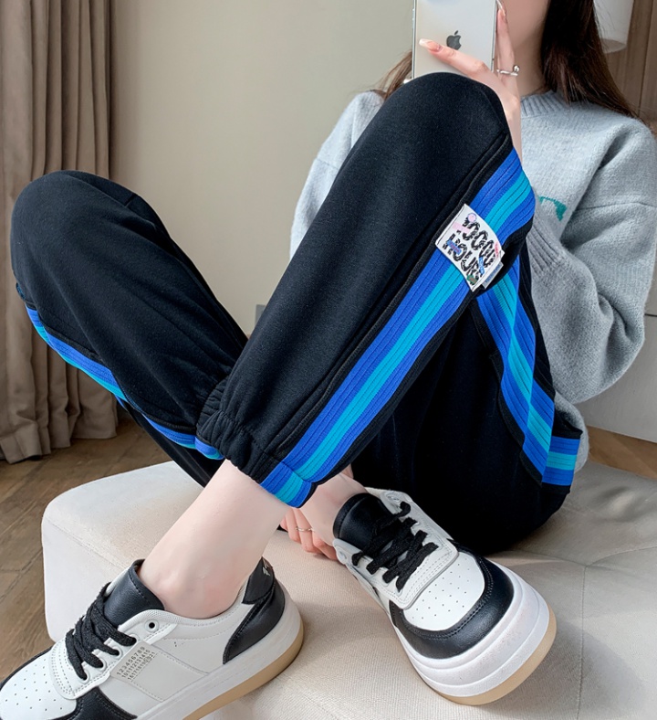 Colors-bar splice plus velvet sweatpants for women