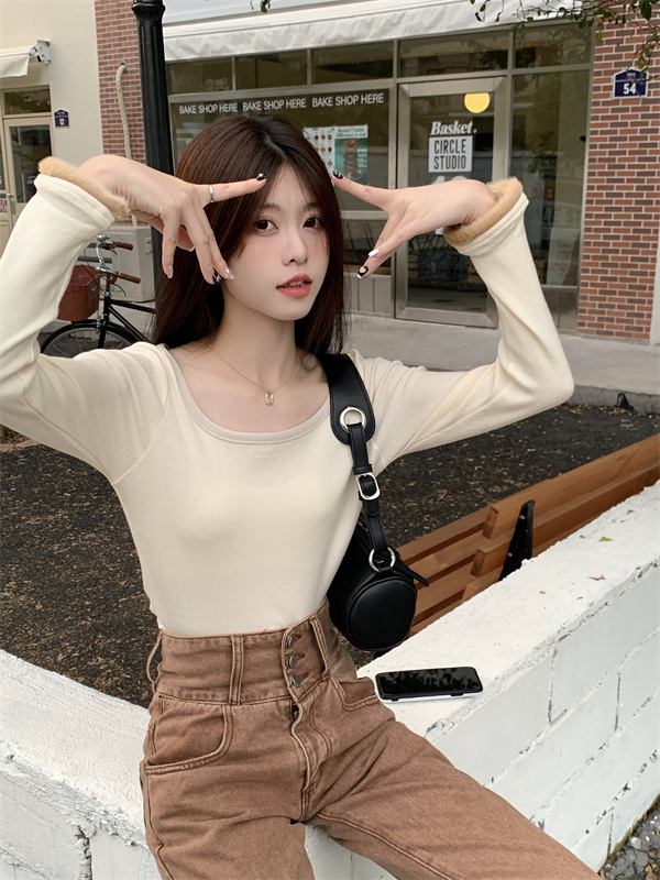 Mixed colors elmo bottoming shirt square collar sweater