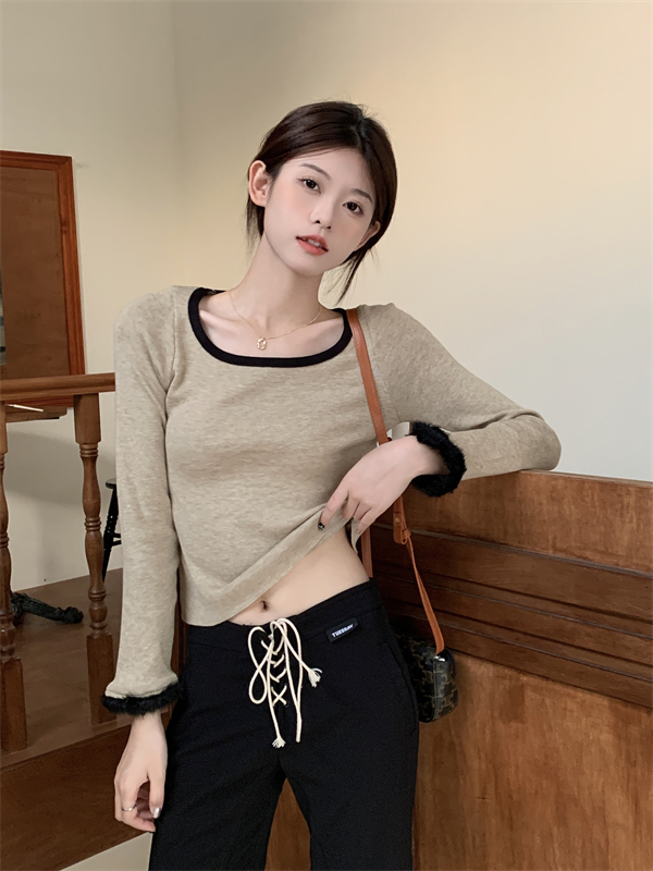 Mixed colors elmo bottoming shirt square collar sweater