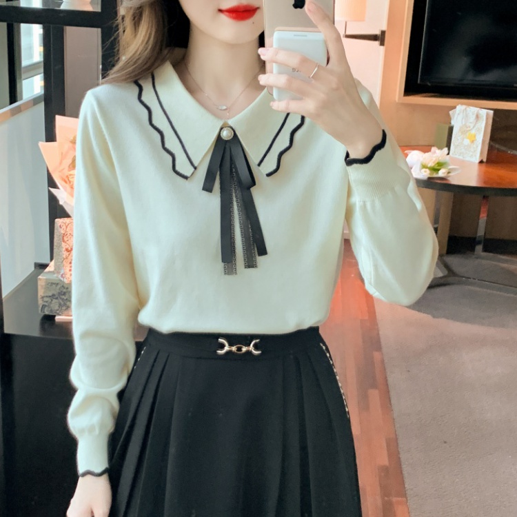 Autumn and winter bow shirt long sleeve tops for women