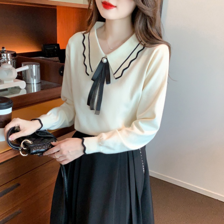 Autumn and winter bow shirt long sleeve tops for women