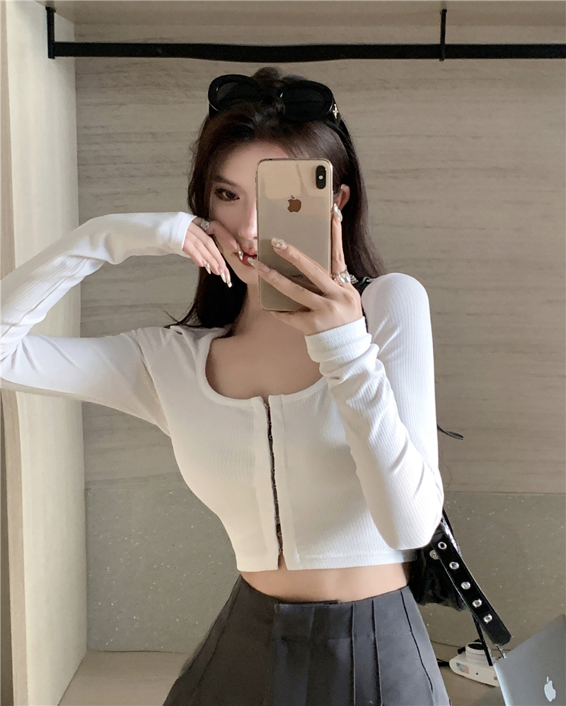 Long sleeve knitted tops covered buckle cardigan for women