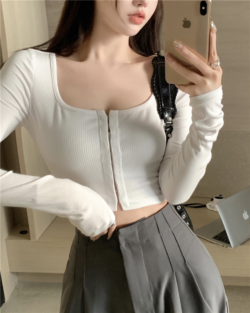 Long sleeve knitted tops covered buckle cardigan for women