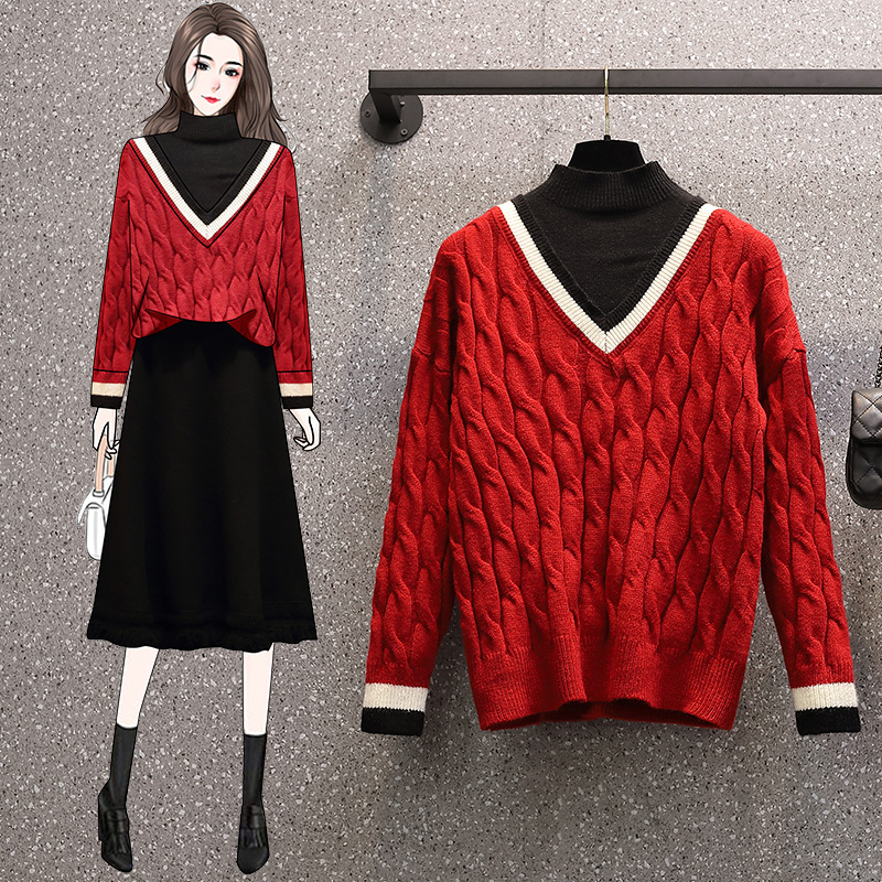 Pseudo-two fashion temperament autumn and winter sweater