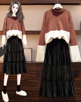 Long sleeve fat sweater temperament skirt 2pcs set for women