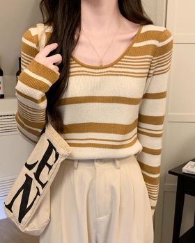 Korean style slim stripe long sleeve sweater
