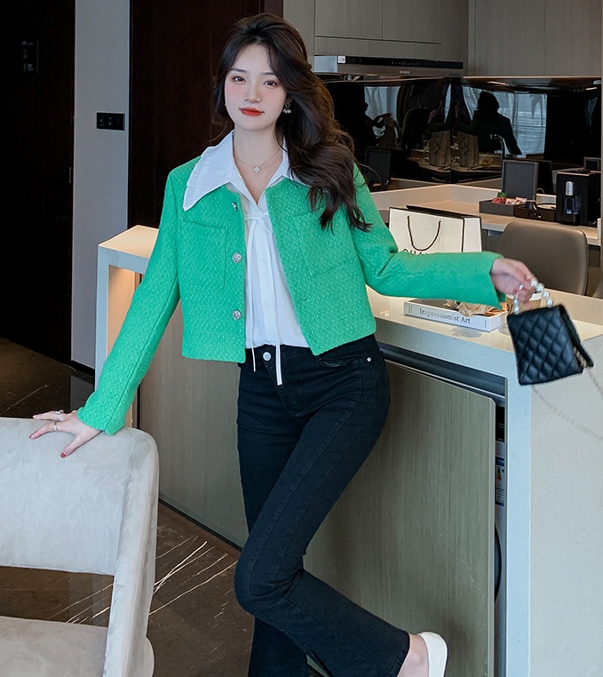 Wool green short coat temperament ladies tops for women