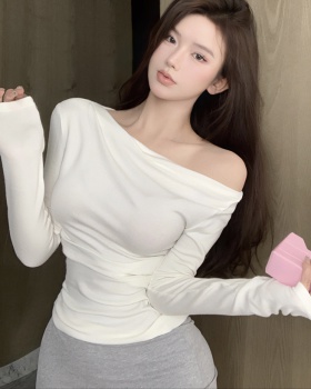 Sloping shoulder tops Korean style T-shirt for women