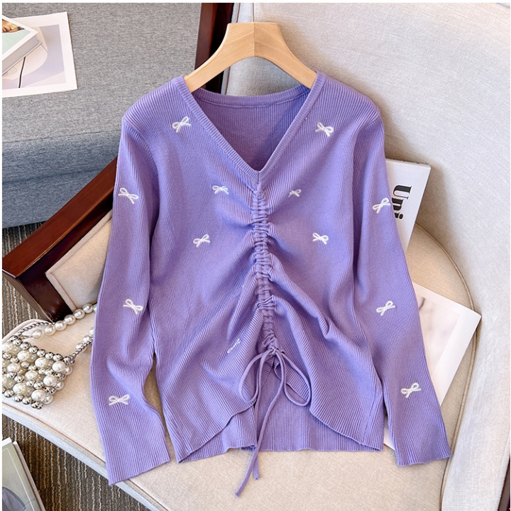 Long sleeve sweet tops embroidered flowers sweater