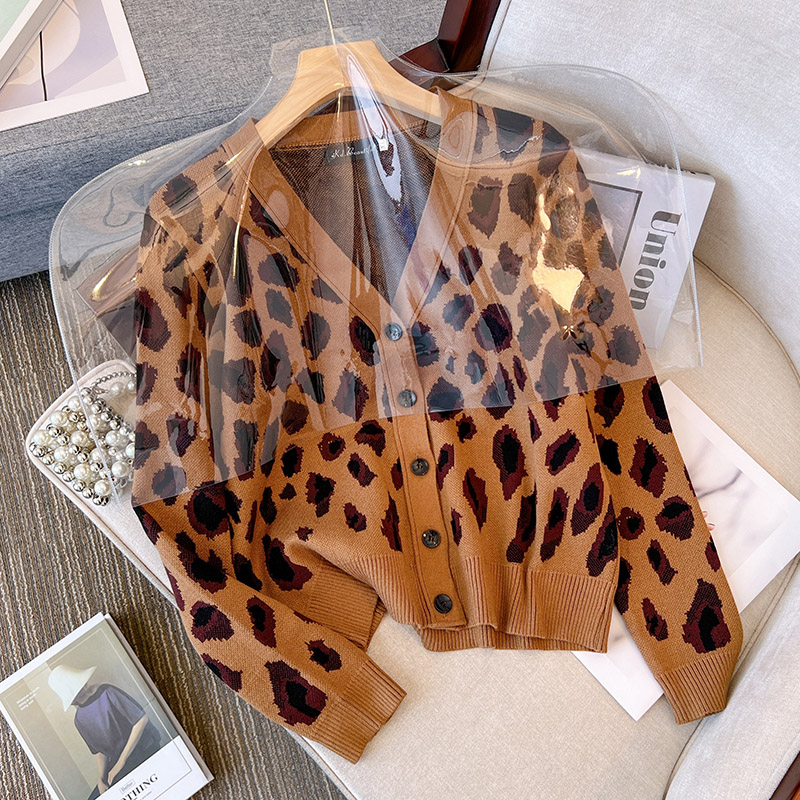 Leopard large yard autumn cardigan retro fat coat for women
