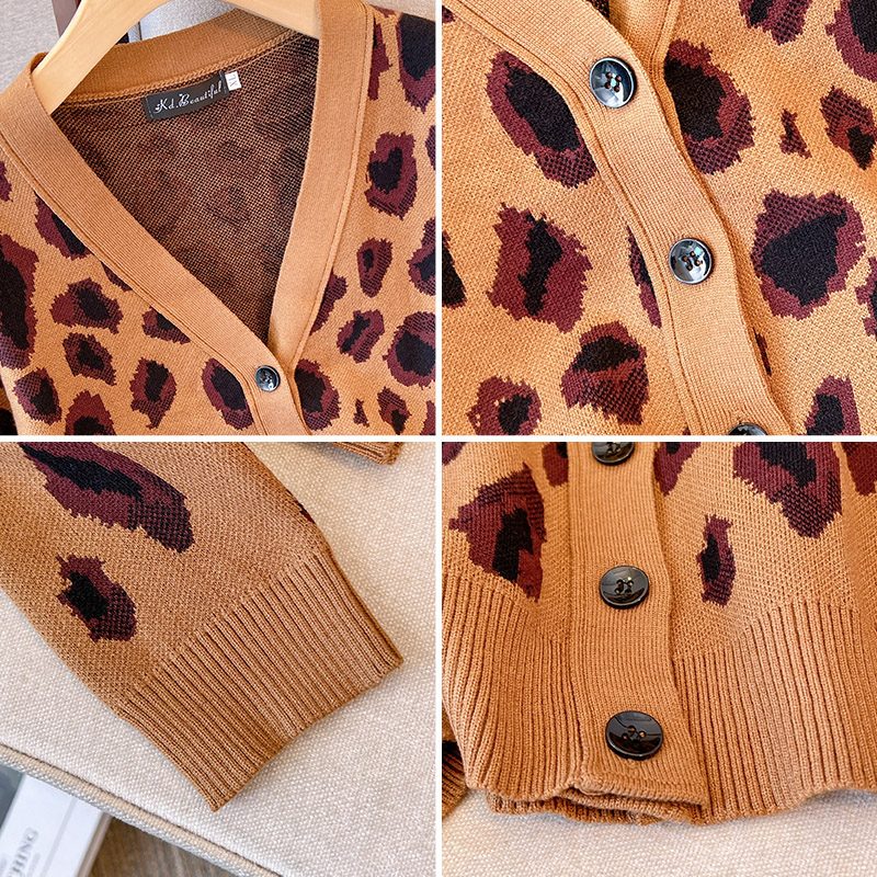 Leopard large yard autumn cardigan retro fat coat for women