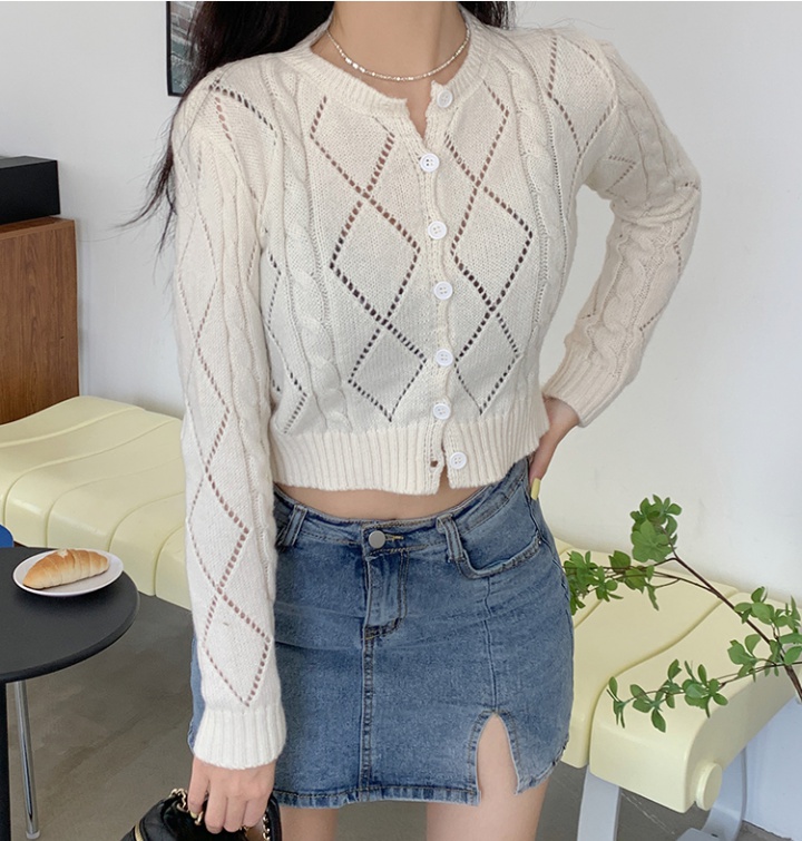 Hollow knitted tender spring and autumn Korean style cardigan