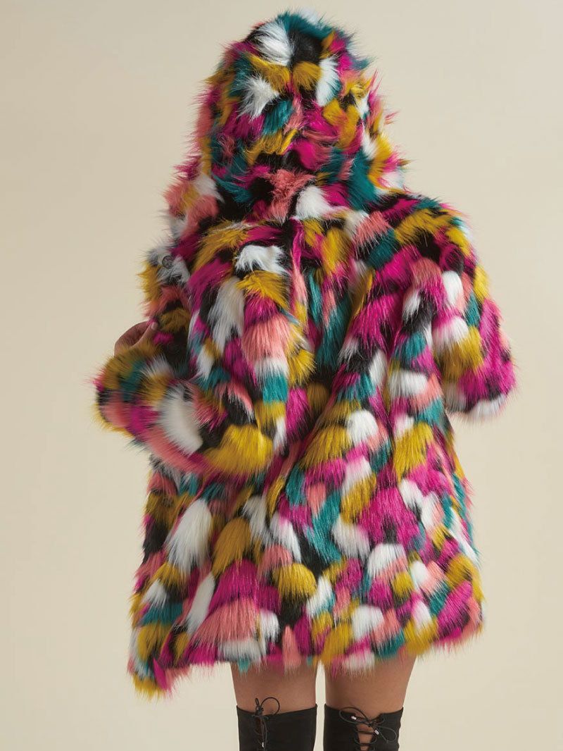 European style long fur coat faux fur hooded overcoat