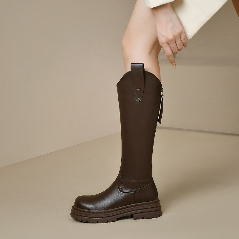 Middle-heel thigh boots round boots for women